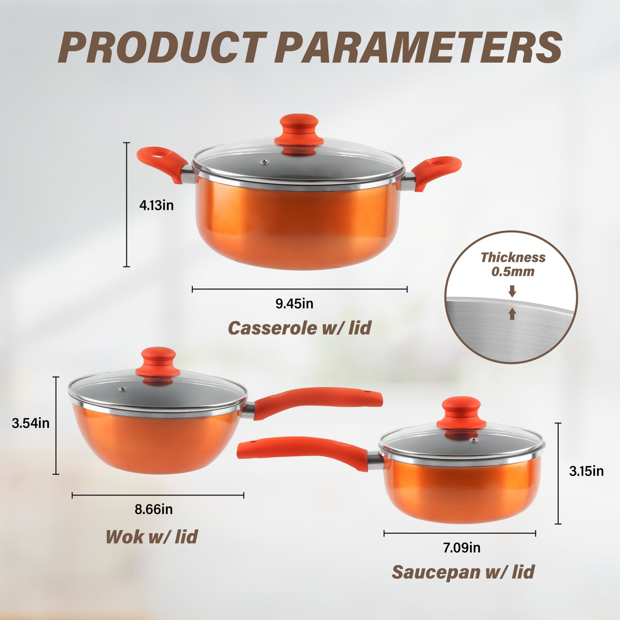 Stainless Steel 6-Piece Cookware Set: Mirror Polished, Induction Bottom, Straight Shape, SS Lids, Sturdy Handles and Knobs Doba
